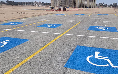 Marquage au sol de places handicapés pour les jeux panamaricain à Lima - Réalisation Girod Group
